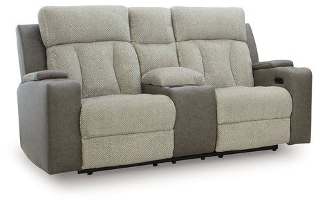 WhipLash Sisal Power Reclining Loveseat with Console by Ashley at Eve Furniture