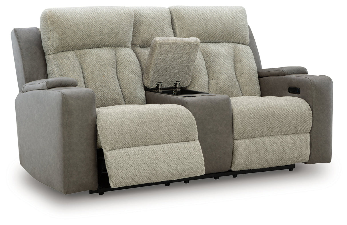WhipLash Sisal Power Reclining Loveseat with Console by Ashley at Eve Furniture