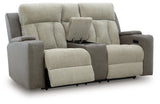 WhipLash Sisal Power Reclining Loveseat with Console by Ashley at Eve Furniture
