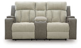 WhipLash Sisal Power Reclining Loveseat with Console by Ashley at Eve Furniture