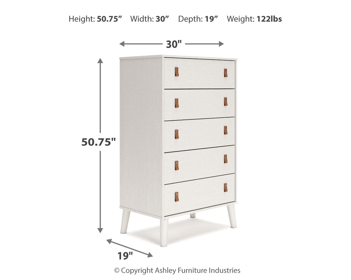 Aprilyn Full Bookcase Bed with Dresser and Chest in White