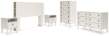 Aprilyn Queen Bookcase Headboard with Dresser, Chest and 2 Nightstands in White