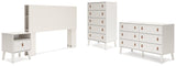 Aprilyn Queen Bookcase Headboard with Dresser, Chest and Nightstand in White