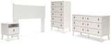 Aprilyn Queen Panel Headboard with Dresser, Chest and Nightstand in White