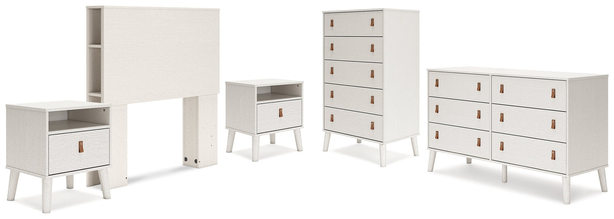 Aprilyn Twin Bookcase Headboard with Dresser, Chest and 2 Nightstands in White