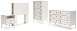 Aprilyn Twin Bookcase Headboard with Dresser, Chest and Nightstand in White