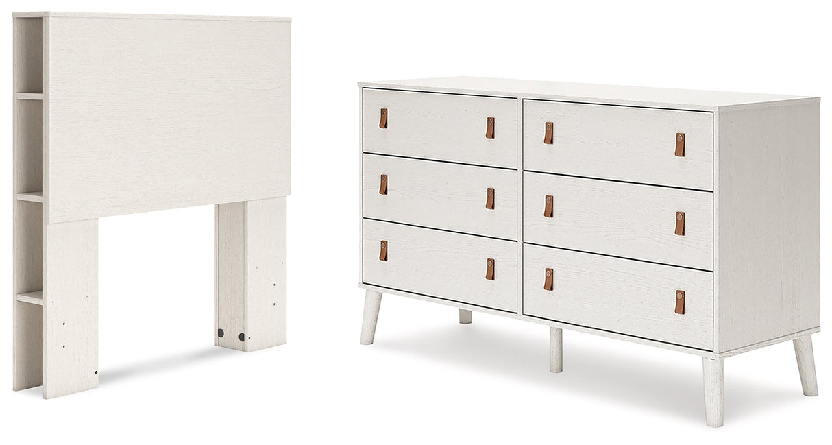 Aprilyn Twin Bookcase Headboard with Dresser in White