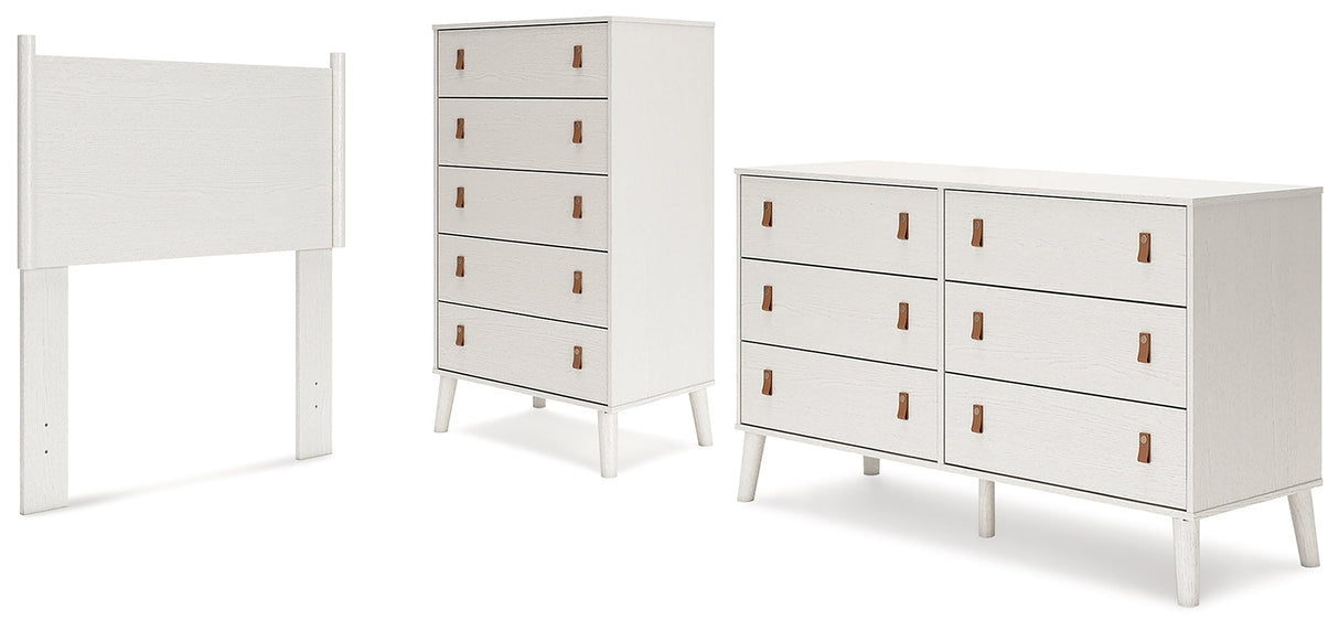 Aprilyn Twin Panel Headboard with Dresser and Chest in White