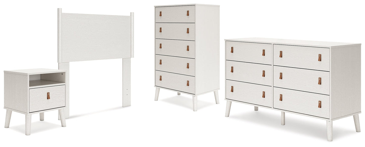 Aprilyn Twin Panel Headboard with Dresser, Chest and Nightstand in White