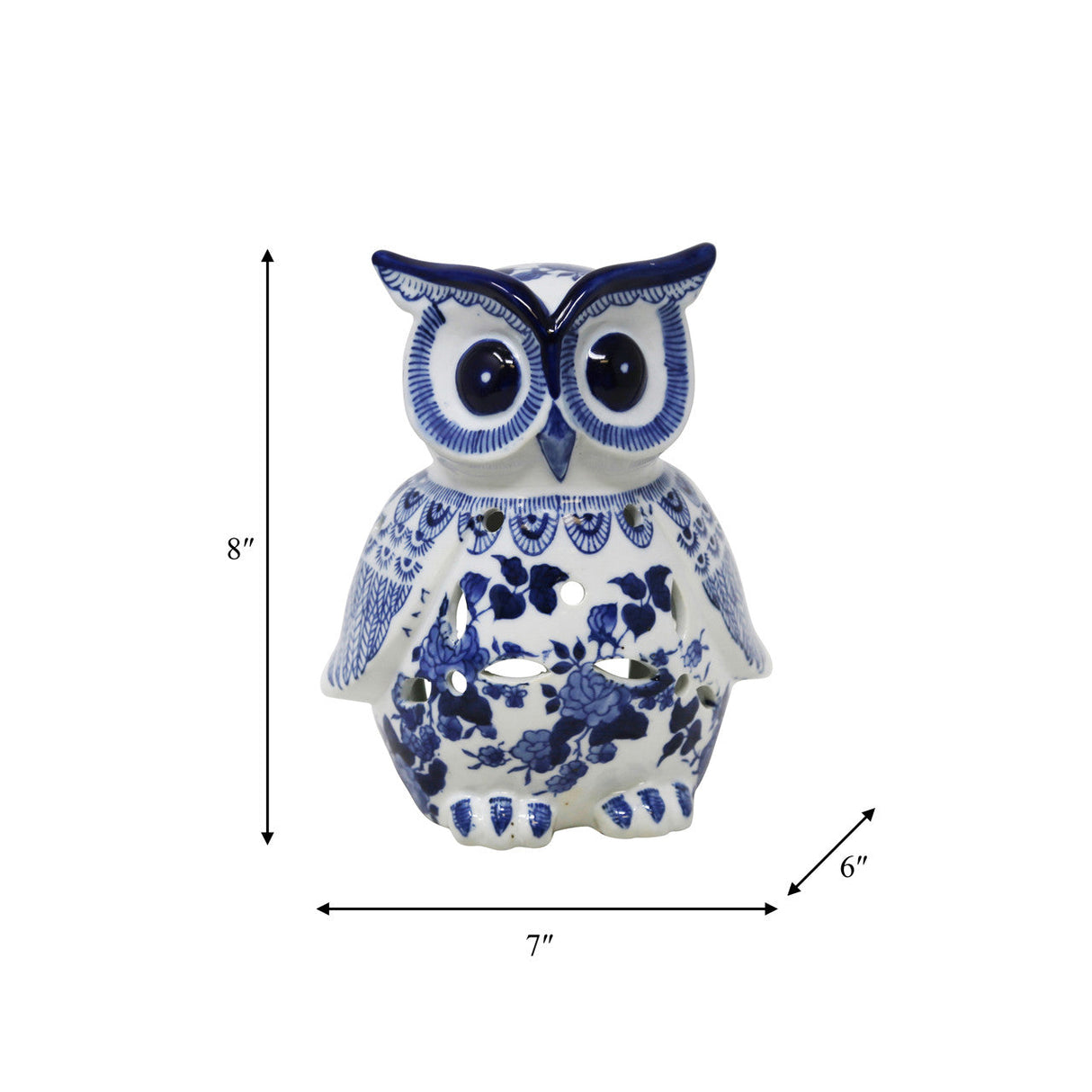 White/blue Ceramic Owl 8"