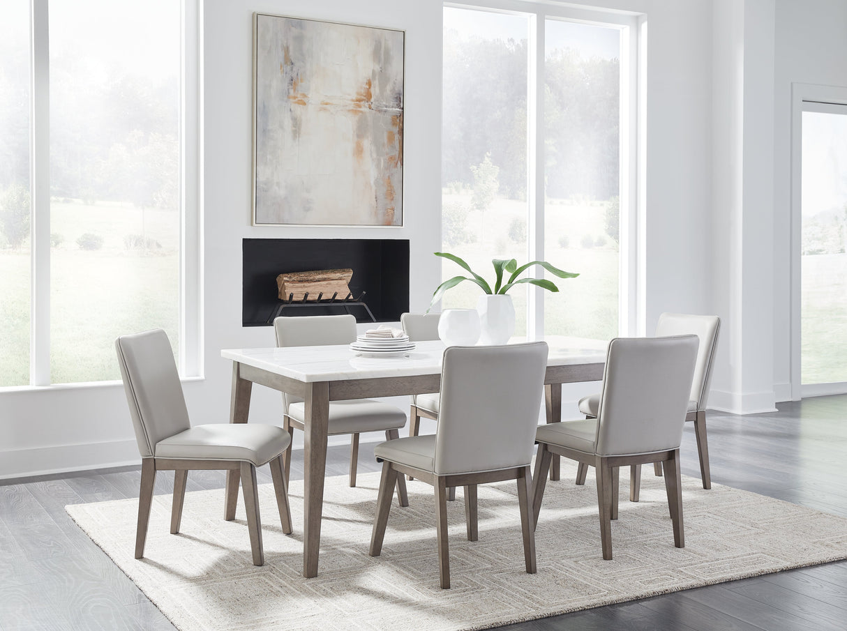 Loyaska White/Brown Dining Table and 6 Chairs