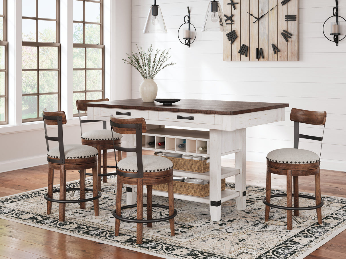 Valebeck White/Brown Counter Height Dining Table and 4 Barstools