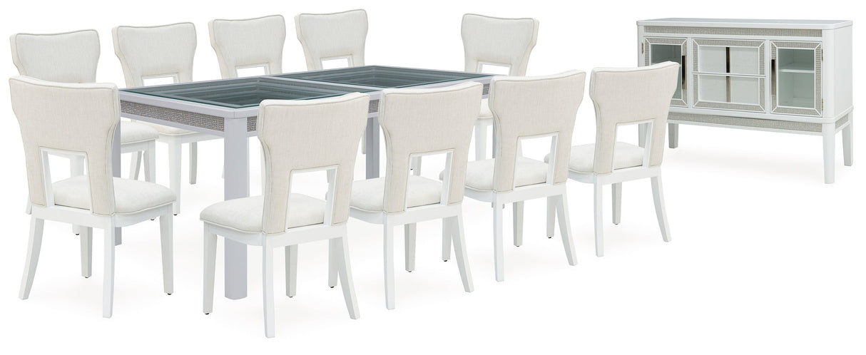 Chalanna White Dining Table and 10 Chairs with Server