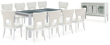 Chalanna White Dining Table and 10 Chairs with Server