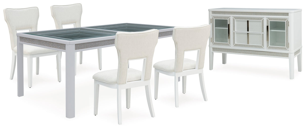 Chalanna White Dining Table and 4 Chairs with Server