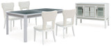 Chalanna White Dining Table and 4 Chairs with Server