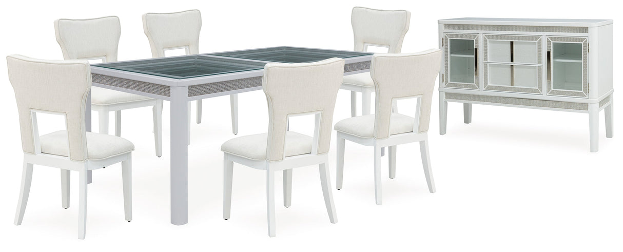 Chalanna White Dining Table and 6 Chairs with Server