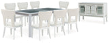 Chalanna White Dining Table and 8 Chairs with Server