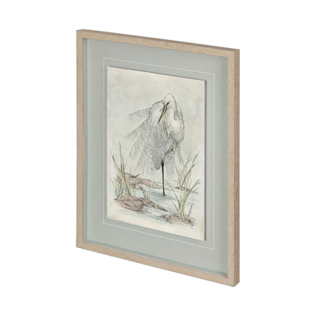 White Egret by Mercana Studio a Hand Embellished Textured Framed Art Print Matted under Glass by Mercana at Eve Furniture