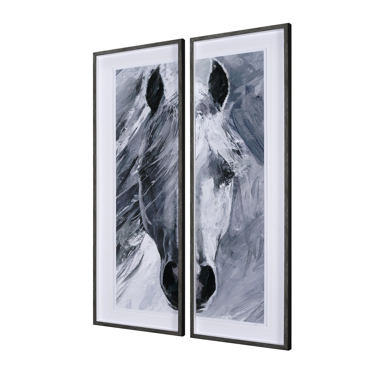 White Horse Portrait by Mercana Studio Hand Embellished Textured Framed Art Print Matted under Glass by Mercana at Eve Furniture