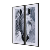 White Horse Portrait by Mercana Studio Hand Embellished Textured Framed Art Print Matted under Glass by Mercana at Eve Furniture