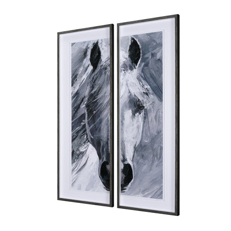 White Horse Portrait by Mercana Studio Hand Embellished Textured Framed Art Print Matted under Glass by Mercana at Eve Furniture