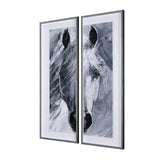 White Horse Portrait by Mercana Studio Hand Embellished Textured Framed Art Print Matted under Glass by Mercana at Eve Furniture
