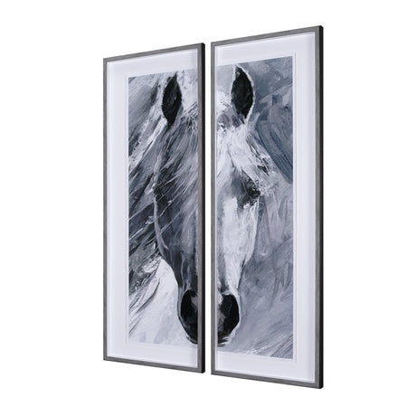 White Horse Portrait by Mercana Studio Hand Embellished Textured Framed Art Print Matted under Glass by Mercana at Eve Furniture