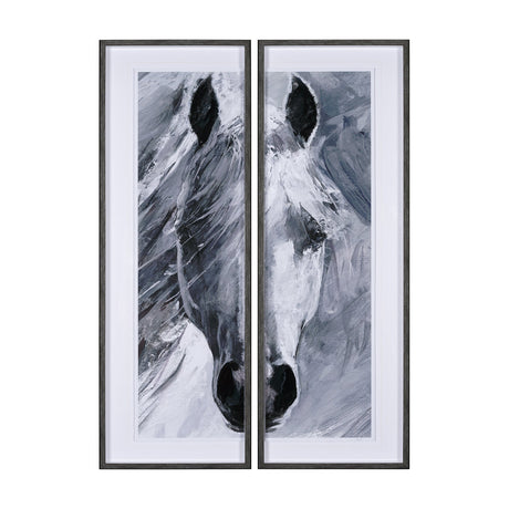 White Horse Portrait by Mercana Studio Hand Embellished Textured Framed Art Print Matted under Glass by Mercana at Eve Furniture