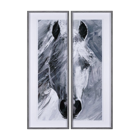 White Horse Portrait by Mercana Studio Hand Embellished Textured Framed Art Print Matted under Glass by Mercana at Eve Furniture