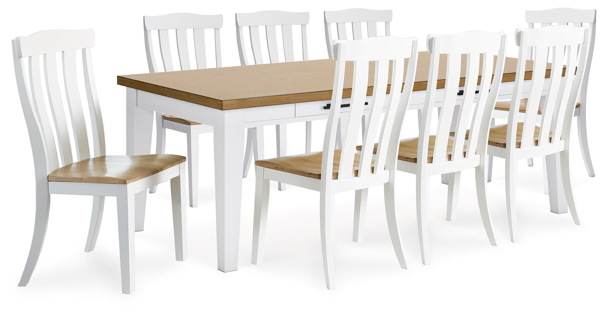 Ashbryn Dining Table and 8 Chairs in White/Natural