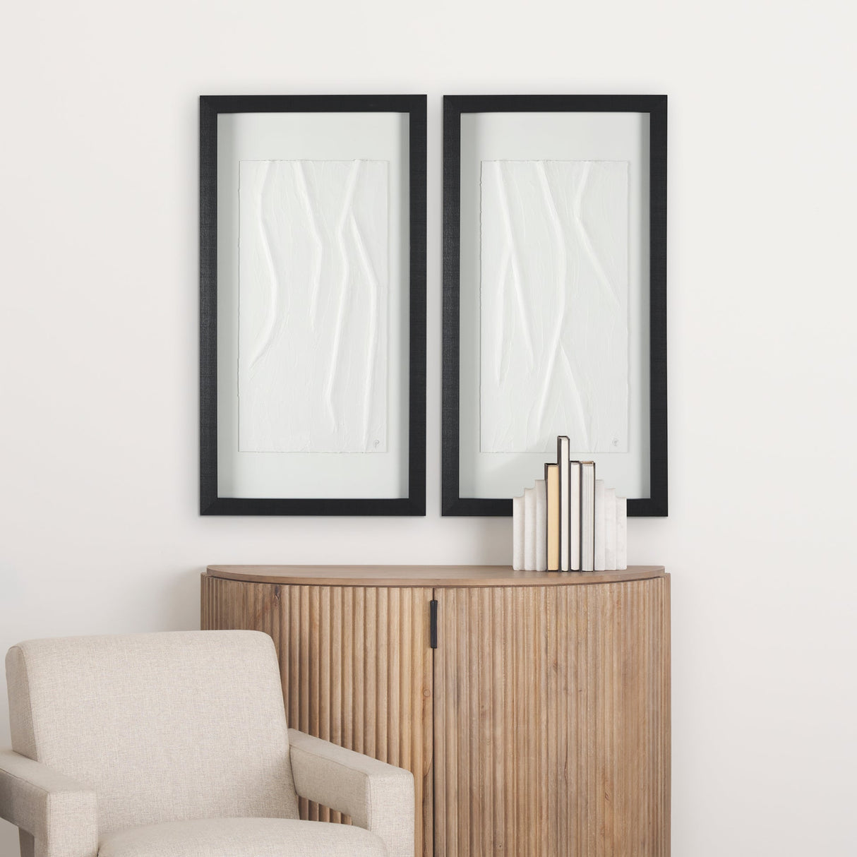 White Vines I (SET OF 2) by Studio M a handmade Original Framed 3D Textured Artwork under Glass by Mercana at Eve Furniture