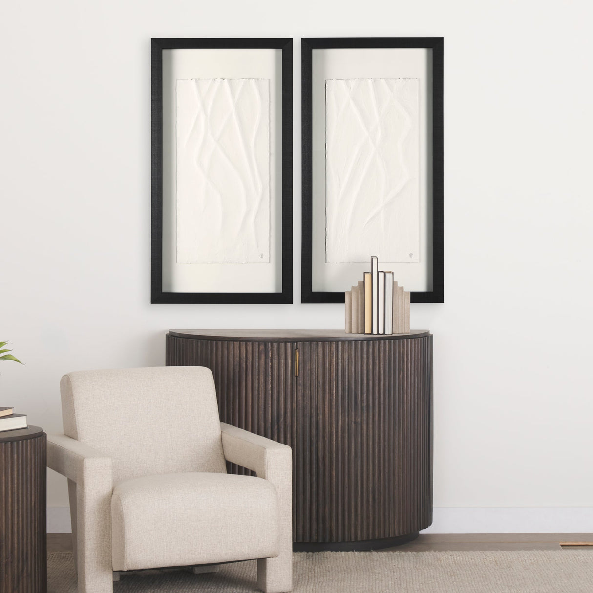 White Vines II (SET OF 2) by Studio M a handmade Original Framed 3D Textured Artwork under Glass by Mercana at Eve Furniture