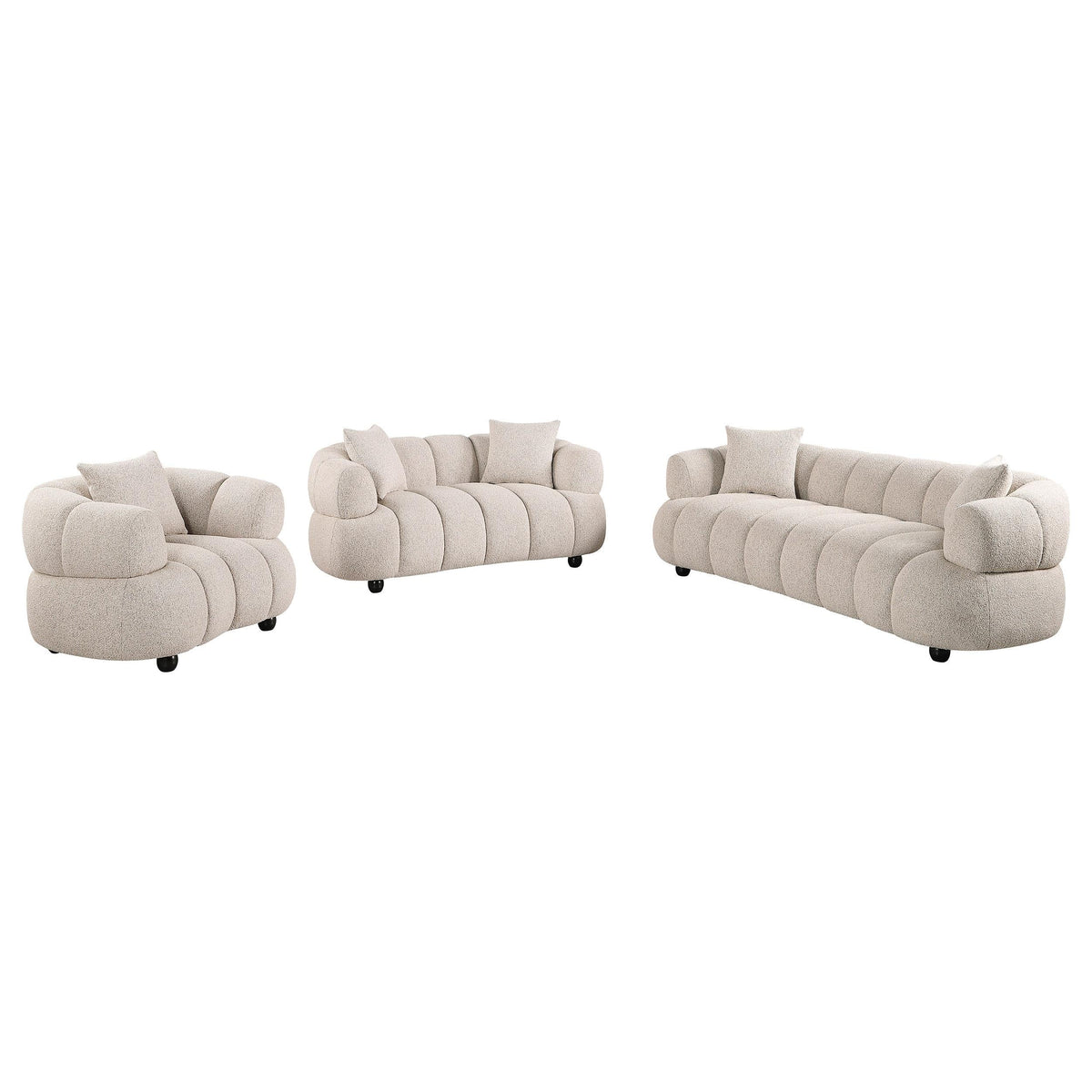 Whitney Pebble Channel Tufted Boucle Upholstered Living Room Set by Coaster at Eve Furniture