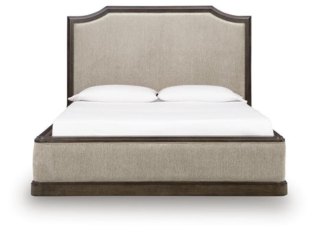 Wickenger Dark Brown King Upholstered Panel Bed by Ashley at Eve Furniture