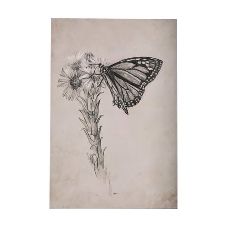 Wild Aster With Monarch Butterfly Drawing III by Mercana Studio a Hand Embellished Textured Canvas by Mercana at Eve Furniture