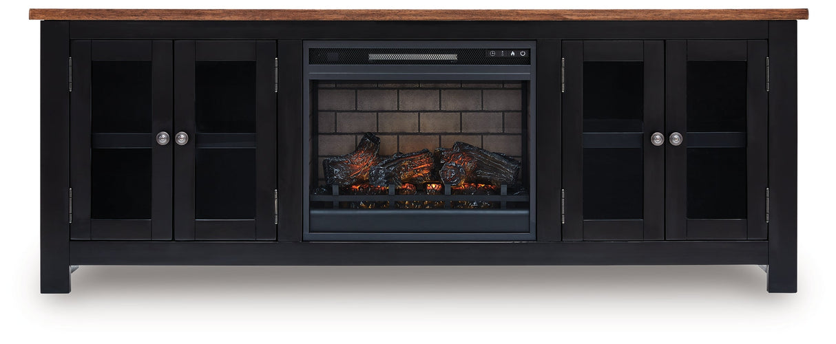 Wildenauer Brown/Black 76" TV Stand with Electric Fireplace by Ashley at Eve Furniture