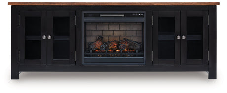 Wildenauer Brown/Black 76" TV Stand with Electric Fireplace by Ashley at Eve Furniture
