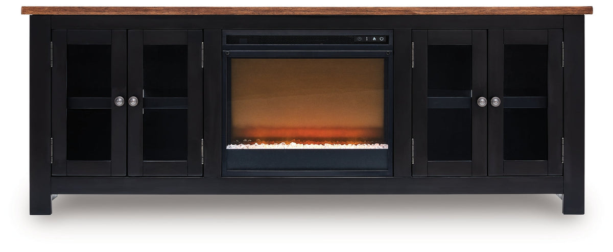 Wildenauer Brown/Black 76" TV Stand with Electric Fireplace by Ashley at Eve Furniture