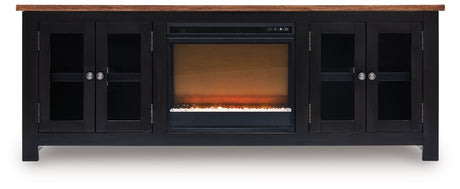 Wildenauer Brown/Black 76" TV Stand with Electric Fireplace by Ashley at Eve Furniture
