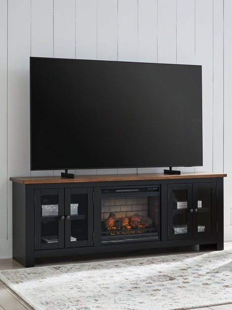 Wildenauer Brown/Black 76" TV Stand with Electric Fireplace by Ashley at Eve Furniture