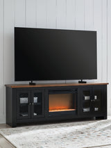Wildenauer Brown/Black 76" TV Stand with Electric Fireplace by Ashley at Eve Furniture