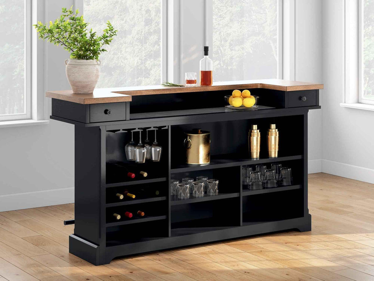 Wildenauer Brown/Black Bar Table and 2 Barstools by Ashley at Eve Furniture