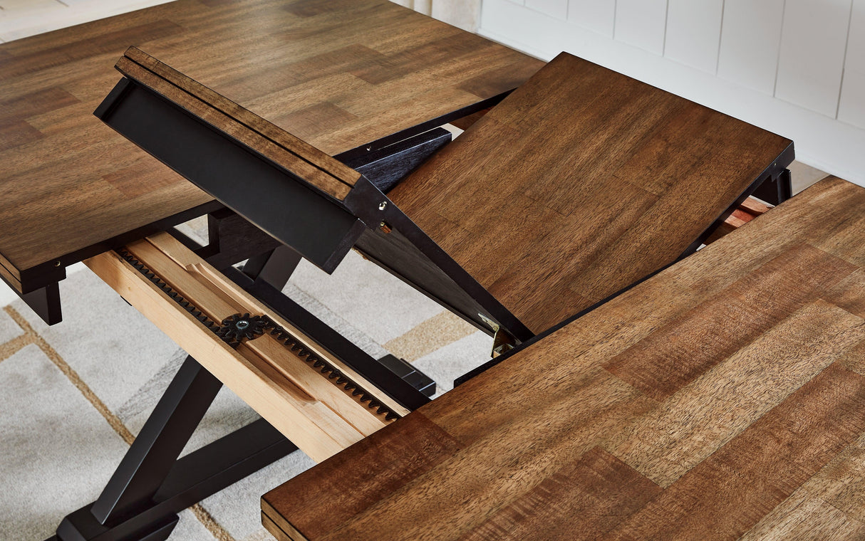 Wildenauer Brown/Black Dining Table and 2 Chairs and Bench by Ashley at Eve Furniture