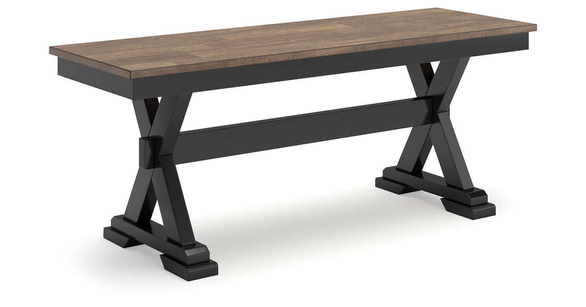 Wildenauer Dining Table and 6 Chairs and Bench in Brown/Black by Ashley at Eve Furniture