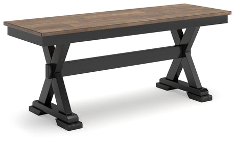 Wildenauer Dining Table and 6 Chairs and Bench in Brown/Black by Ashley at Eve Furniture