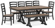 Wildenauer Dining Table and 6 Chairs and Bench in Brown/Black by Ashley at Eve Furniture