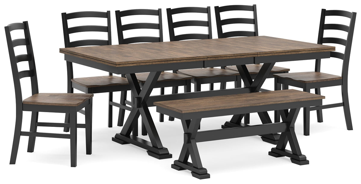 Wildenauer Dining Table and 6 Chairs and Bench in Brown/Black by Ashley at Eve Furniture
