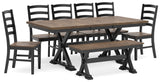 Wildenauer Dining Table and 6 Chairs and Bench in Brown/Black by Ashley at Eve Furniture