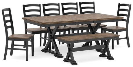 Wildenauer Dining Table and 6 Chairs and Bench in Brown/Black by Ashley at Eve Furniture